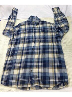 Realtree Mens Blue & Beige Plaid Button-Up Flannel Shirt Size L